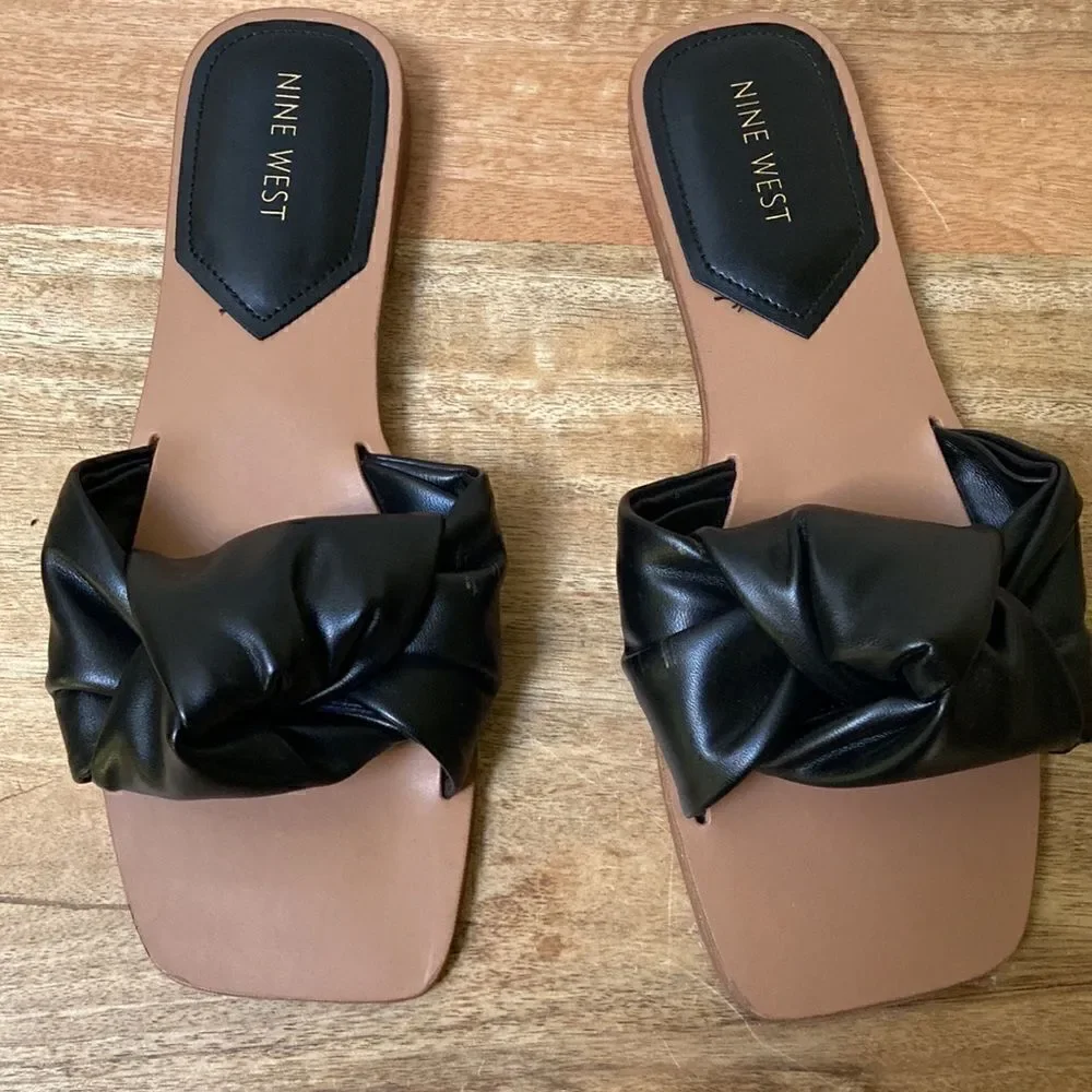 NINE WEST Rosey Flat Slide Sandals Black Size 8.5